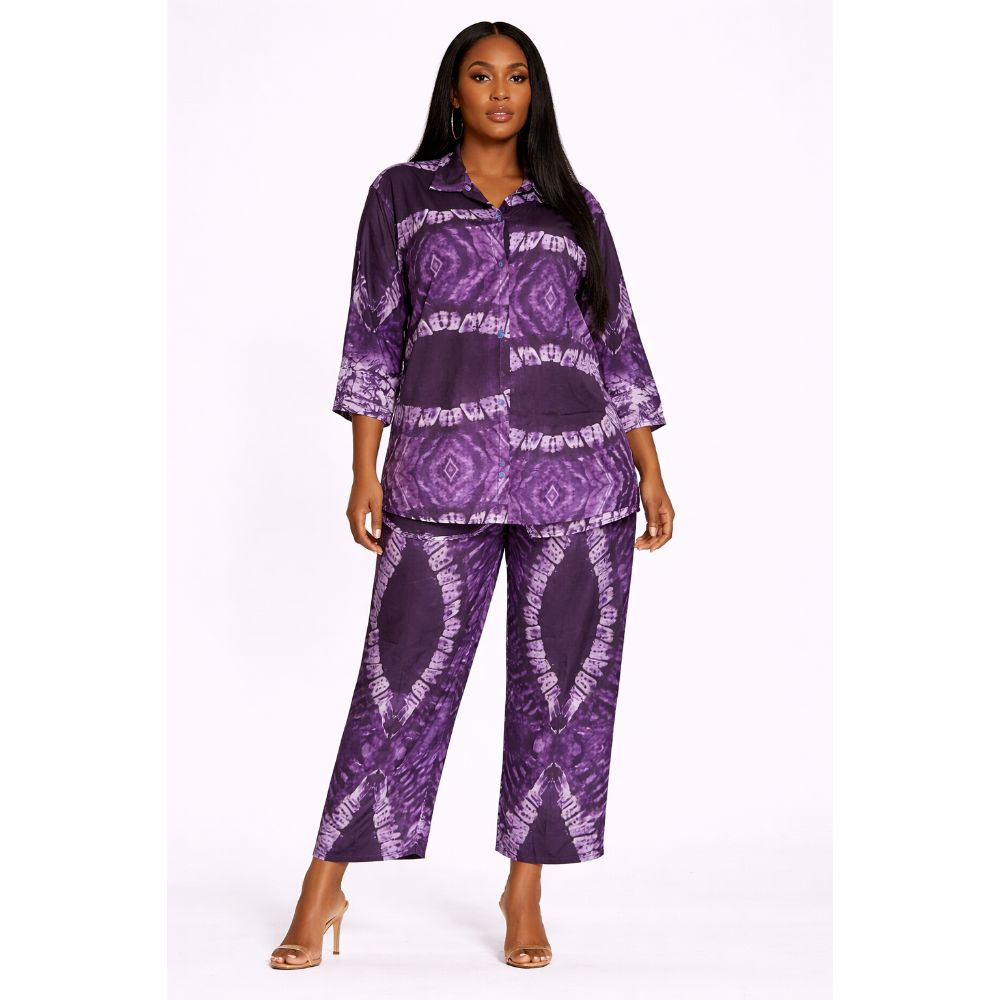 Womens Purple Tie Dye Two Piece Lounge Set